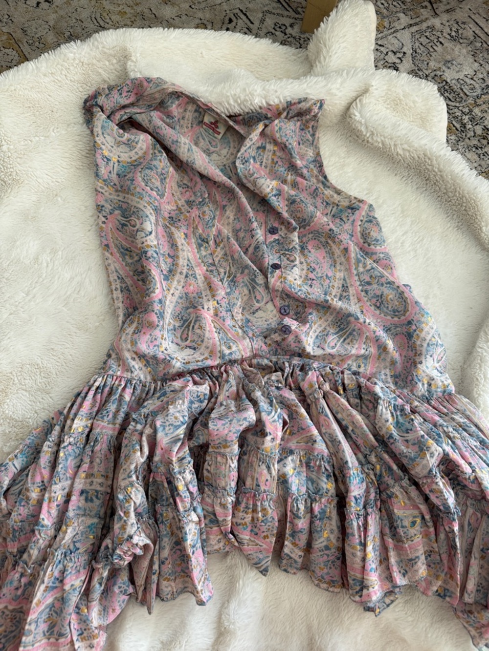 Sleeveless Paisley Ruffle Hem Dress in Pink